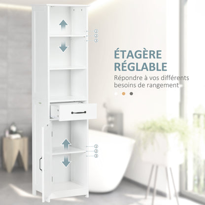 Slim Bathroom Storage Cabinet with 3 Open Compartments, Drawer, and Adjustable Shelf, Bathroom Cabinet for Small Spaces, 40 x 30 x 164 cm, White