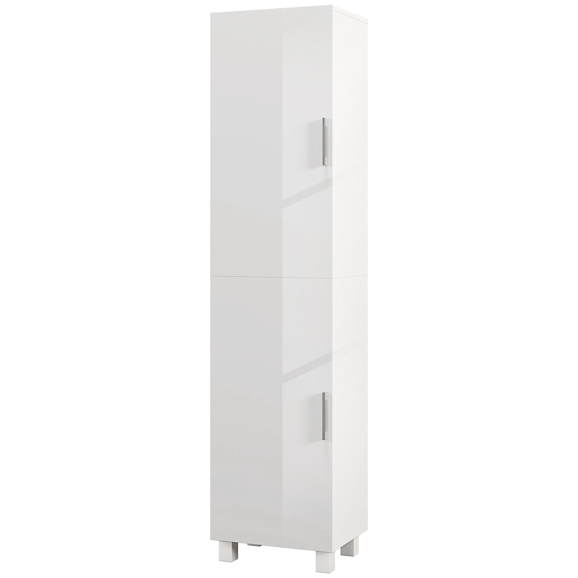 Modern Space-Saving Bathroom Column with Two Cabinets, Tall Bathroom Cabinet with Adjustable Shelves in White MDF Wood, 40x30x167.5 cm, Glossy White