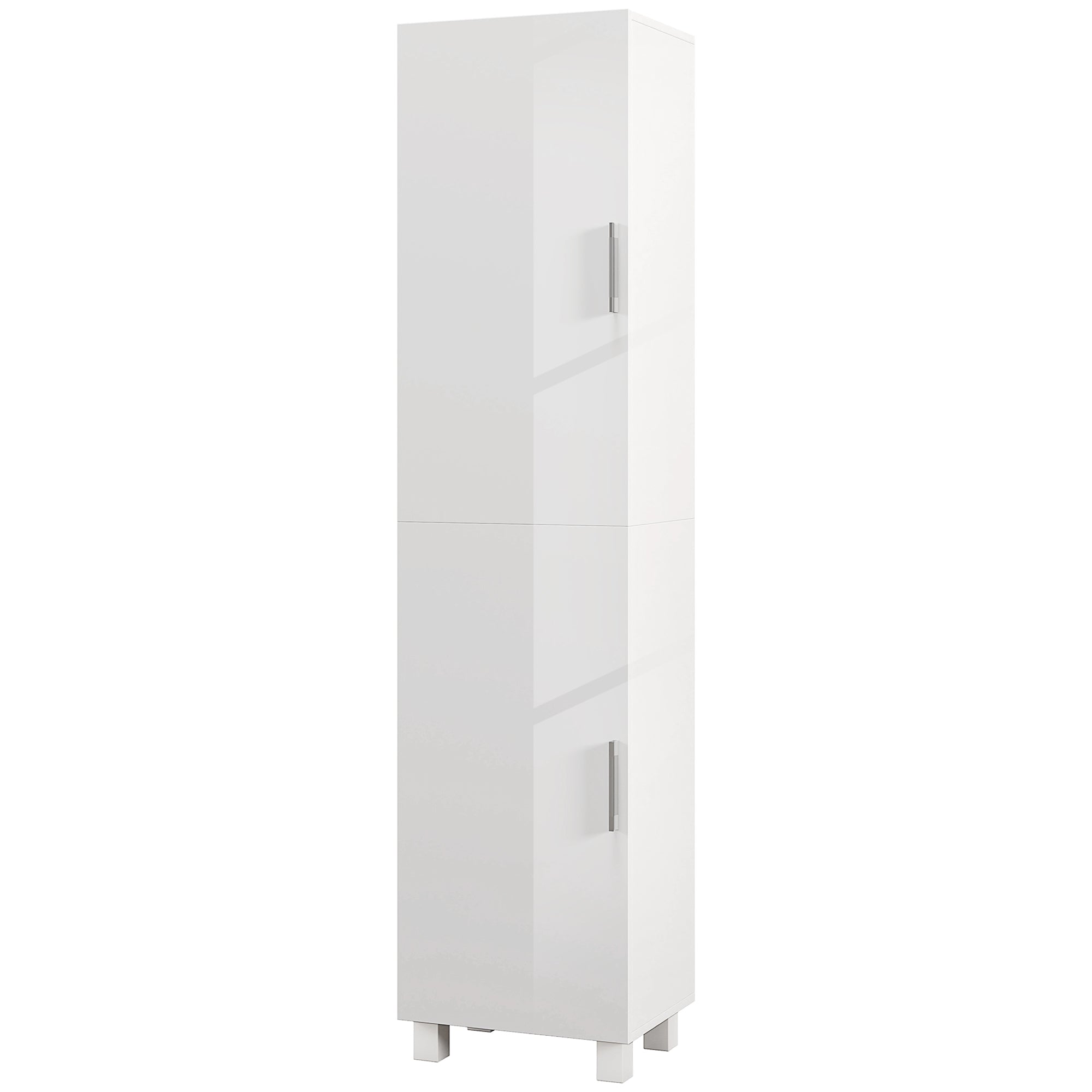 Modern Space-Saving Bathroom Column with Two Cabinets, Tall Bathroom Cabinet with Adjustable Shelves in White MDF Wood, 40x30x167.5 cm, Glossy White