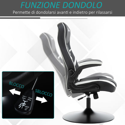 Ergonomic Office Gaming Chair, Adjustable Height, Fixed Base, Foldable Armrests Black and White