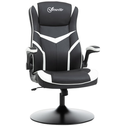 Ergonomic Office Gaming Chair, Adjustable Height, Fixed Base, Foldable Armrests Black and White