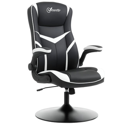 Ergonomic Office Gaming Chair, Adjustable Height, Fixed Base, Foldable Armrests Black and White
