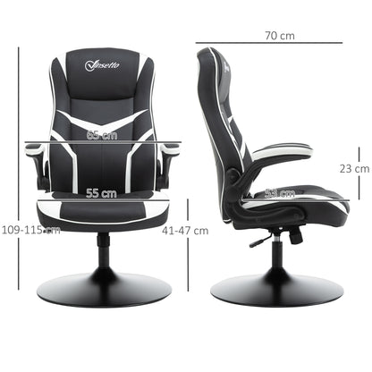 Ergonomic Office Gaming Chair, Adjustable Height, Fixed Base, Foldable Armrests Black and White