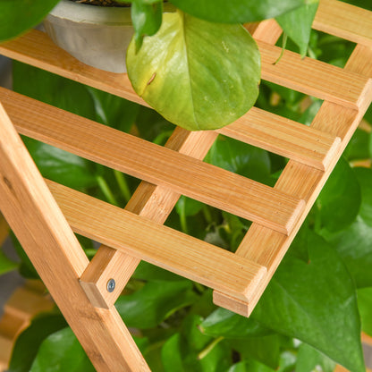 Flower Shelf Pot Holder Plant Stand in Bamboo Wood 3 Levels + Support Bar for Hanging Pots for Indoor Balcony Garden Terrace