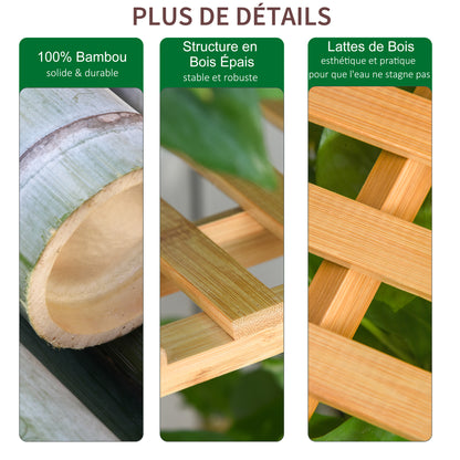 Flower Shelf Pot Holder Plant Stand in Bamboo Wood 3 Levels + Support Bar for Hanging Pots for Indoor Balcony Garden Terrace