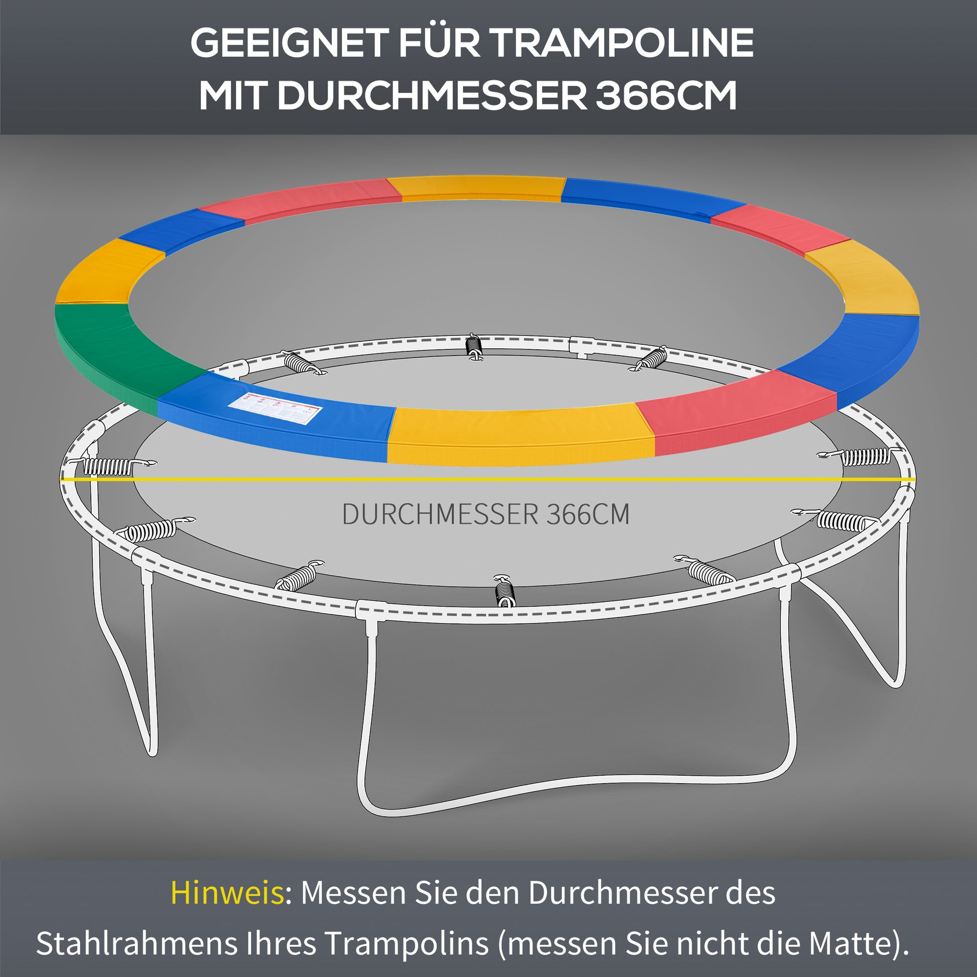 Trampoline Edge Cover Ø366cm wide, Tear-resistant UV-resistant Spring Cover, Water-resistant, Trampoline Accessories Edge Protection Safety Net Spare Parts for Garden Trampolines, Red+Yellow+Blue