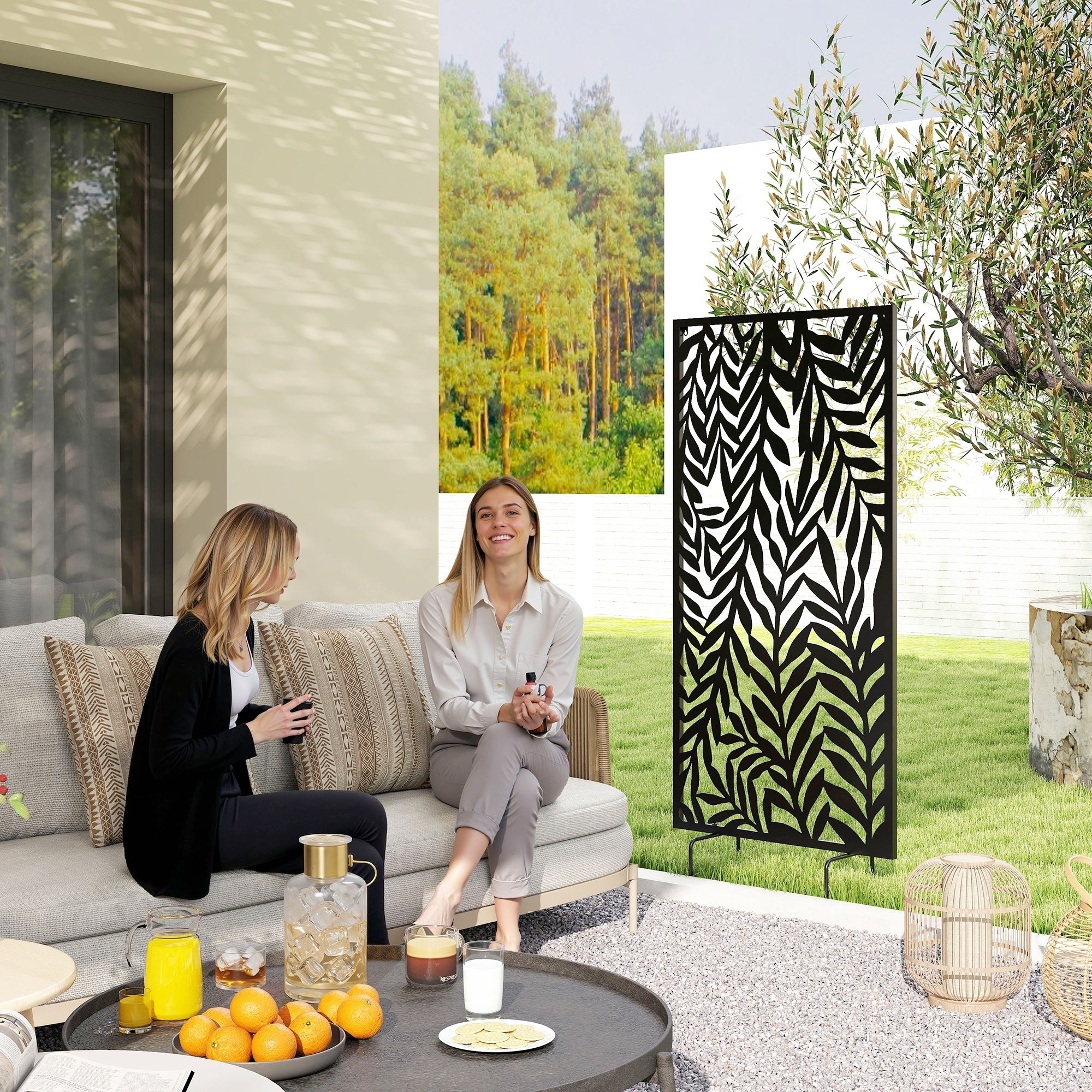 Privacy Screen 25.6 in x 51.2 in, Freestanding & Hanging, Metal Privacy Panel for Staking or Wall Mount, Balcony & Terrace, Black