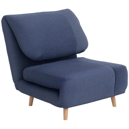 2-in-1 Sleeper Sofa Sleeper Chair Adjustable Folding Mattress Guest Bed in Corduroy Look, for Bedroom, Living Room Blue 82 x 89 x 83 cm