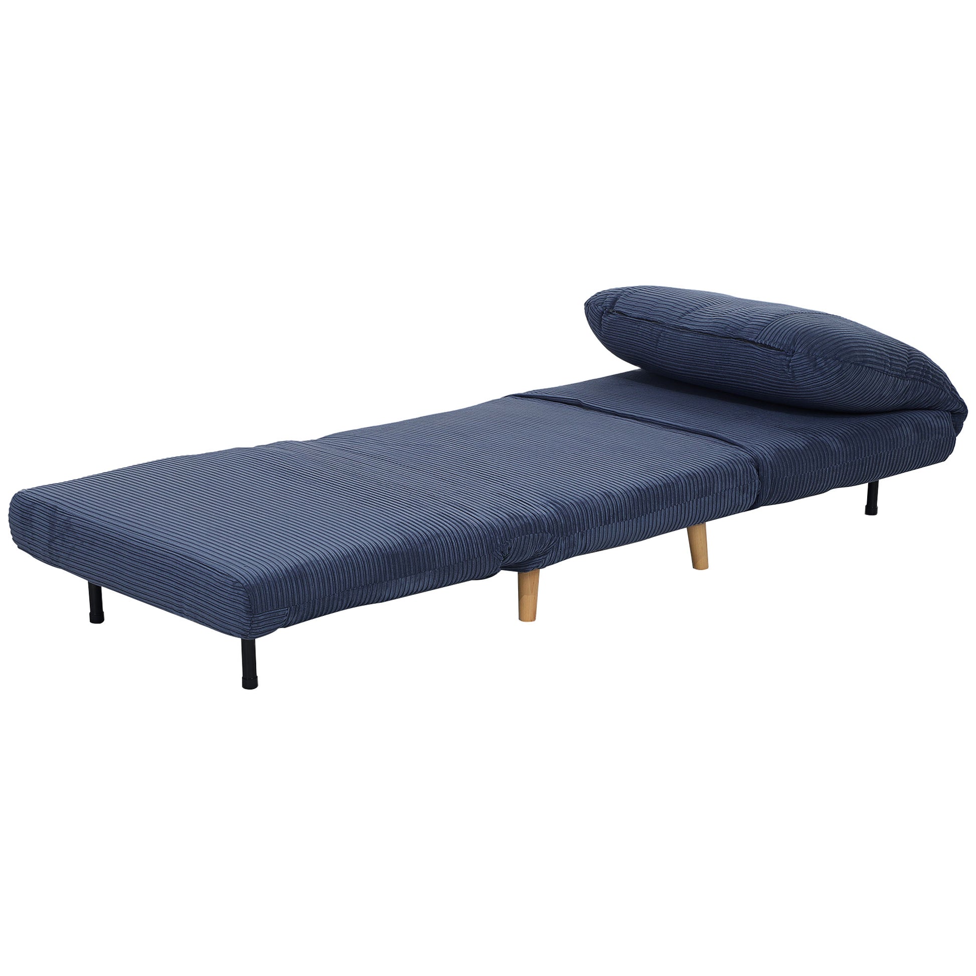 2-in-1 Sleeper Sofa Sleeper Chair Adjustable Folding Mattress Guest Bed in Corduroy Look, for Bedroom, Living Room Blue 82 x 89 x 83 cm