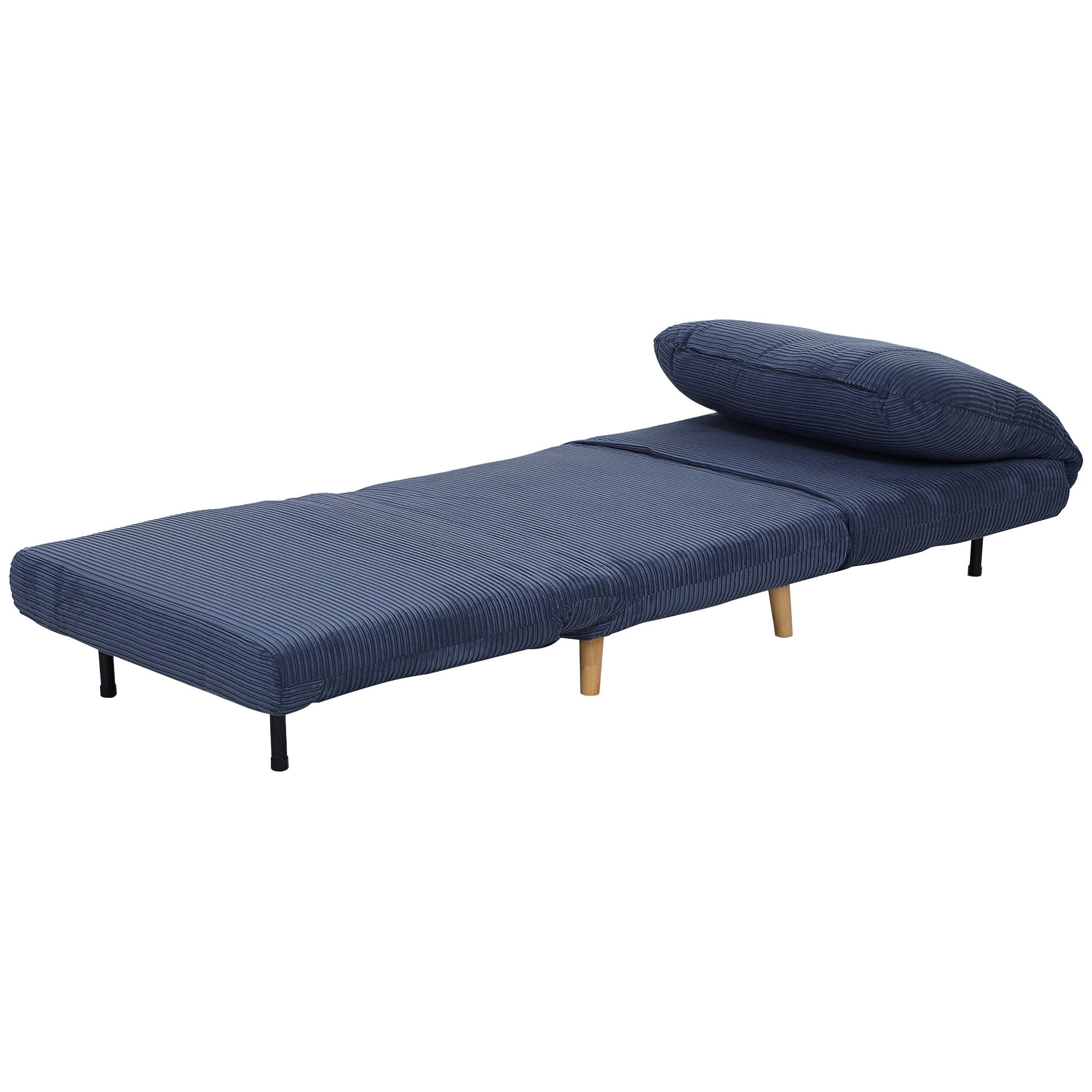 2-in-1 Sleeper Sofa Sleeper Chair Adjustable Folding Mattress Guest Bed in Corduroy Look, for Bedroom, Living Room Blue 82 x 89 x 83 cm