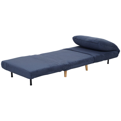 2-in-1 Sleeper Sofa Sleeper Chair Adjustable Folding Mattress Guest Bed in Corduroy Look, for Bedroom, Living Room Blue 82 x 89 x 83 cm