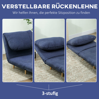 2-in-1 Sleeper Sofa Sleeper Chair Adjustable Folding Mattress Guest Bed in Corduroy Look, for Bedroom, Living Room Blue 82 x 89 x 83 cm