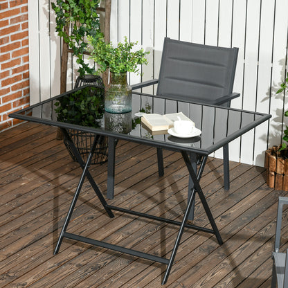 Foldable Garden Dining Table for 6 People, with Tempered Glass Top, Rectangular Outdoor Table with Umbrella Hole for Garden, Patio, Terrace, 110 x 70 x 70 cm, Black