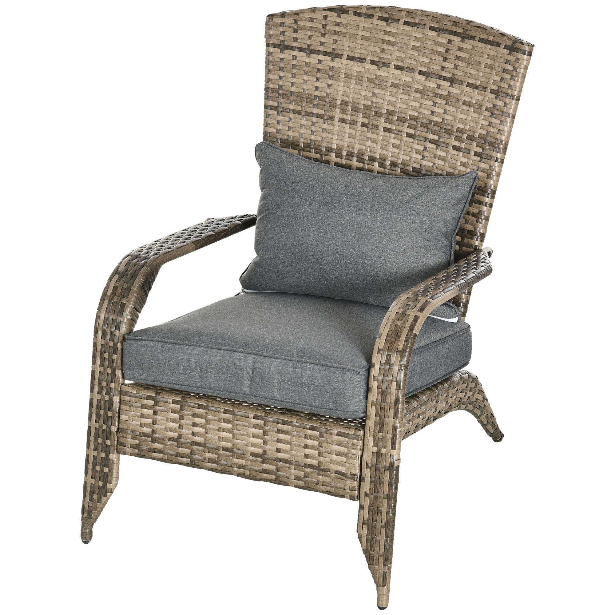 Adirondack Garden Chair with Armrests and Cushions, Rattan and Steel Chair for Indoors and Outdoors, 64x80x90 cm, Dark Gray