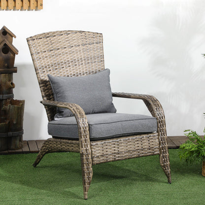 Adirondack Garden Chair with Armrests and Cushions, Rattan and Steel Chair for Indoors and Outdoors, 64x80x90 cm, Dark Gray