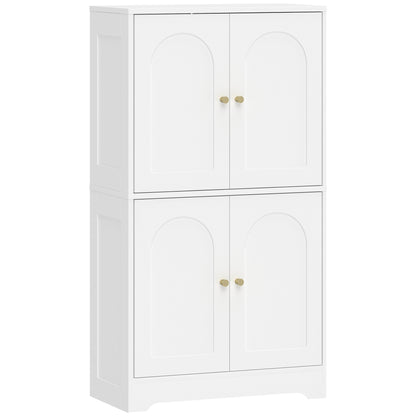 Kitchen Cabinet, Tall Cupboard with 2 Adjustable Shelves, 4 Arched Doors, White — 23.6 in x 11.8 in x 43.3 in (60 x 30 x 110 cm)