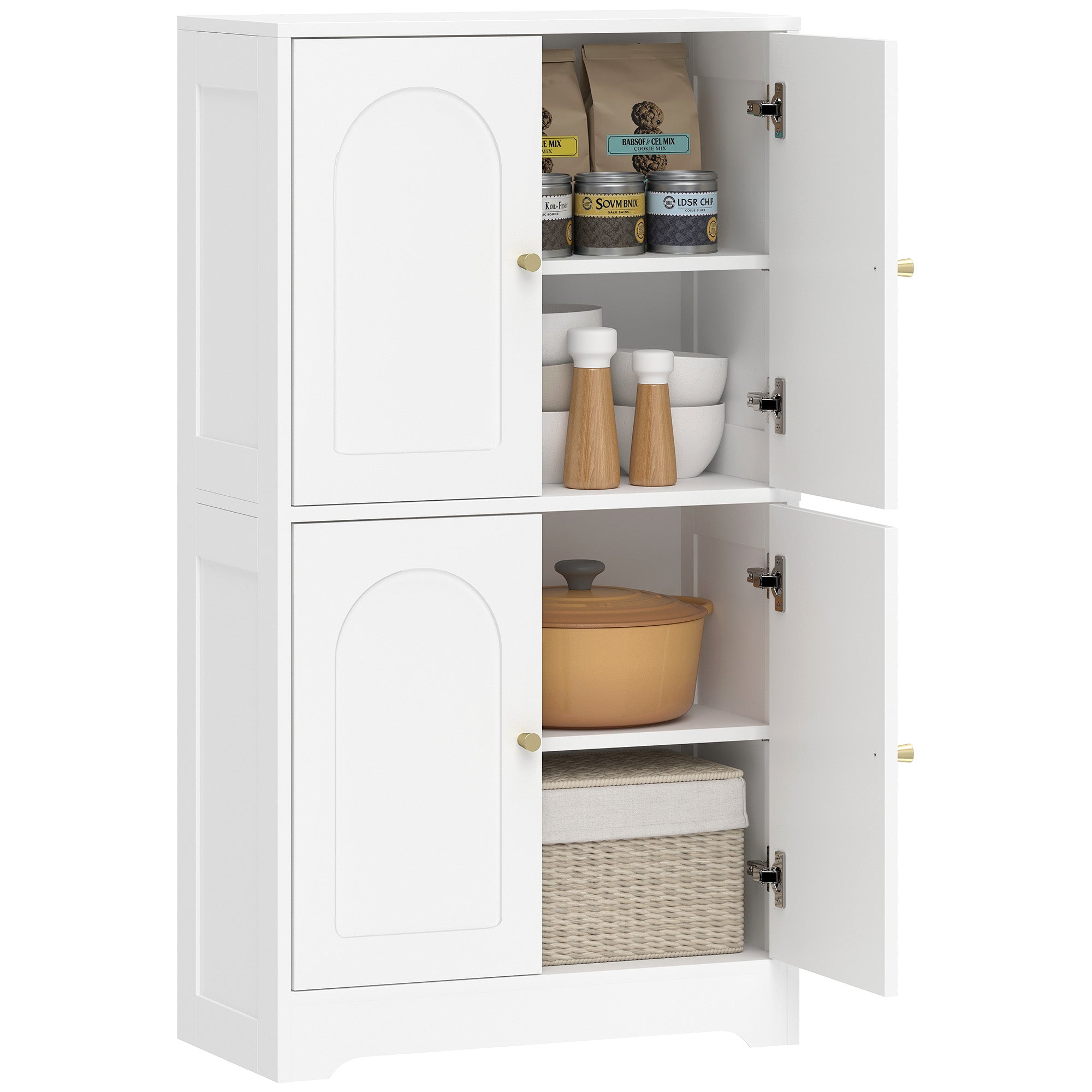Kitchen Cabinet, Tall Cupboard with 2 Adjustable Shelves, 4 Arched Doors, White — 23.6 in x 11.8 in x 43.3 in (60 x 30 x 110 cm)
