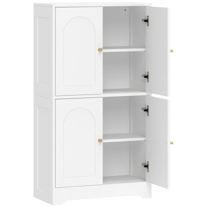 Kitchen Cabinet, Tall Cupboard with 2 Adjustable Shelves, 4 Arched Doors, White — 23.6 in x 11.8 in x 43.3 in (60 x 30 x 110 cm)