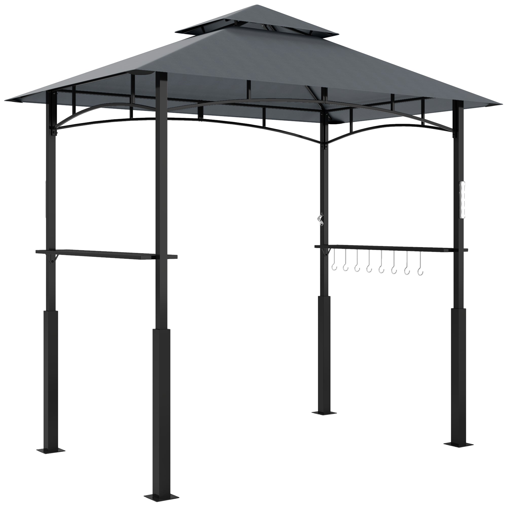 Grill Pavilion with LED 243 x 148 x 248 cm Waterproof Flame Retardant Garden Pavilion with Double Roof, Side Shelves, Arbor with UV Protection, BBQ Pavilion Made of Metal Grill Tent for Party BBQ Grey