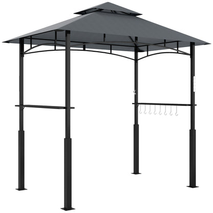 Grill Pavilion with LED 243 x 148 x 248 cm Waterproof Flame Retardant Garden Pavilion with Double Roof, Side Shelves, Arbor with UV Protection, BBQ Pavilion Made of Metal Grill Tent for Party BBQ Grey