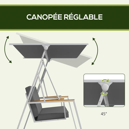 3-Seater Garden Swing with Adjustable Roof Incline, Provided Mattress, Steel Frame, Dimensions: 205L x 130W x 175H cm Dark Gray