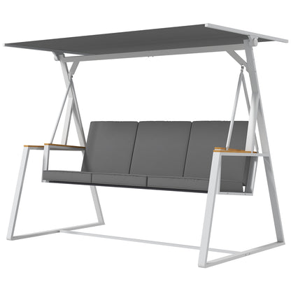 3-Seater Garden Swing with Adjustable Roof Incline, Provided Mattress, Steel Frame, Dimensions: 205L x 130W x 175H cm Dark Gray