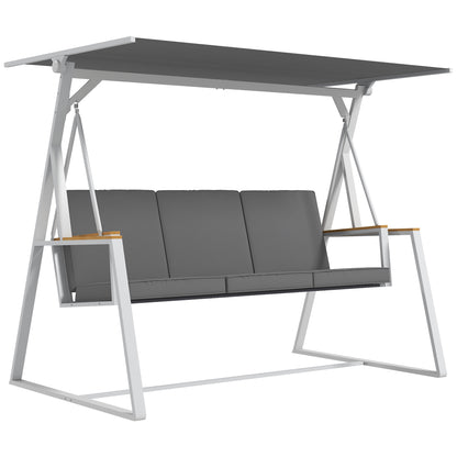 3-Seater Garden Swing with Adjustable Roof Incline, Provided Mattress, Steel Frame, Dimensions: 205L x 130W x 175H cm Dark Gray