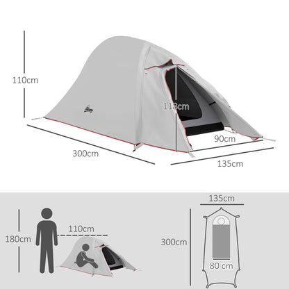 Camping Tent with Double Roof 2000mm and Carrying Bag, Lightweight Waterproof Ventilated Tunnel Tent Easy to Set Up, dim. 300L x 135W x 110H cm