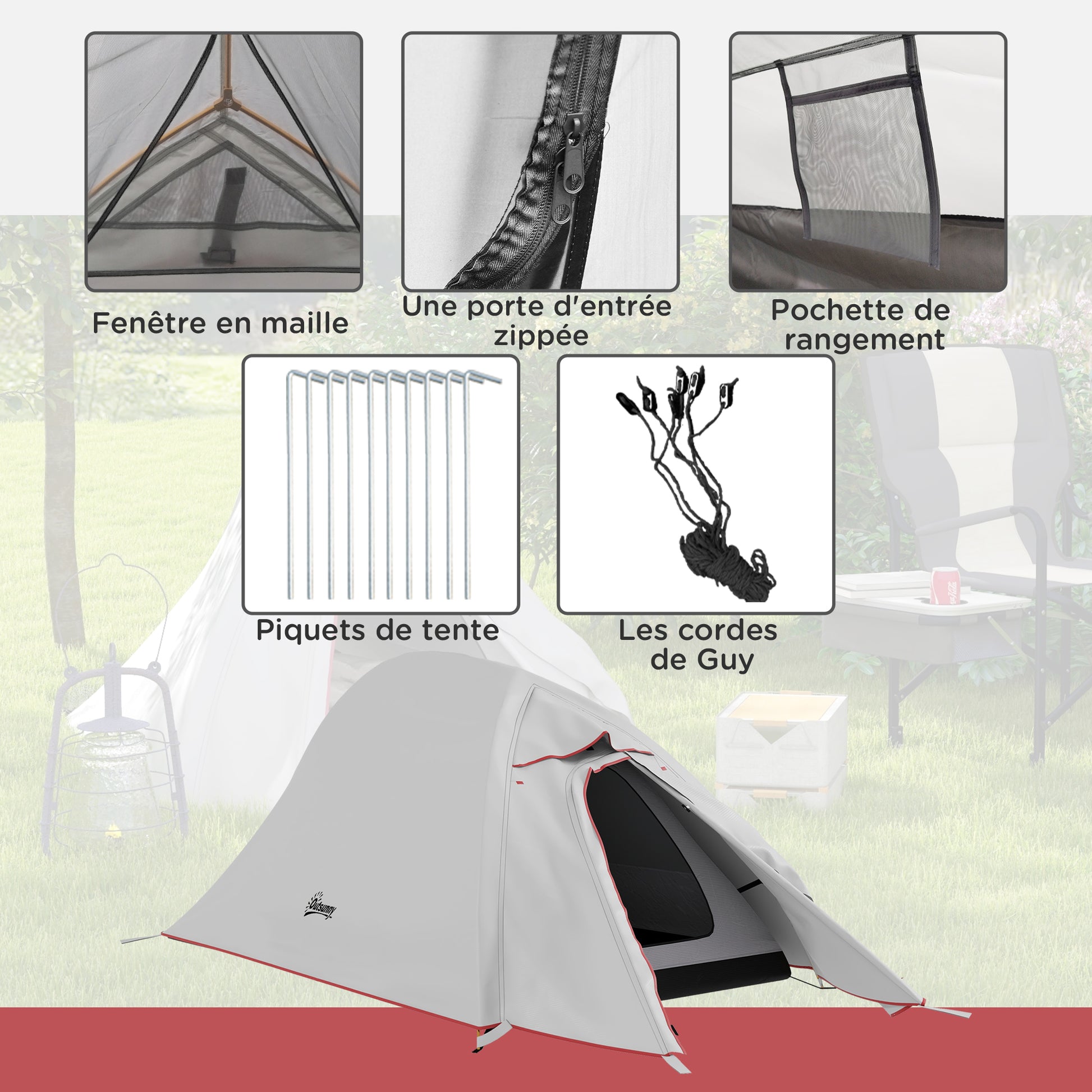 Camping Tent with Double Roof 2000mm and Carrying Bag, Lightweight Waterproof Ventilated Tunnel Tent Easy to Set Up, dim. 300L x 135W x 110H cm