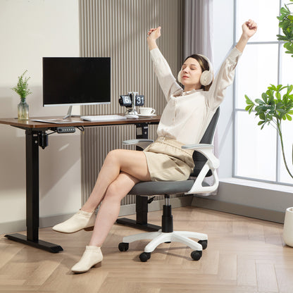 Ergonomic Mesh Office Chair with Flip-Up Arms, Lumbar Support, Height-Adjustable Swivel Chair with Tilt, Gray