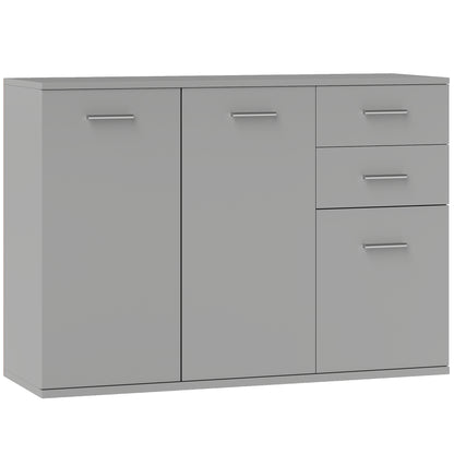 Living Room Sideboard with 3 Cabinets and 2 Drawers, Modern Space-Saving Sideboard with Adjustable Shelf in Wood, 106x35x76 cm, Light Gray