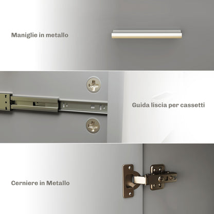 Living Room Sideboard with 3 Cabinets and 2 Drawers, Modern Space-Saving Sideboard with Adjustable Shelf in Wood, 106x35x76 cm, Light Gray