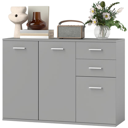 Living Room Sideboard with 3 Cabinets and 2 Drawers, Modern Space-Saving Sideboard with Adjustable Shelf in Wood, 106x35x76 cm, Light Gray