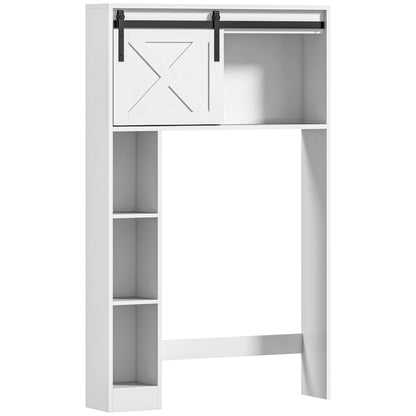 Over Toilet Storage Cabinet Bathroom Toilet Storage Cabinet with Sliding Door, Compartments, and Adjustable Shelf, White