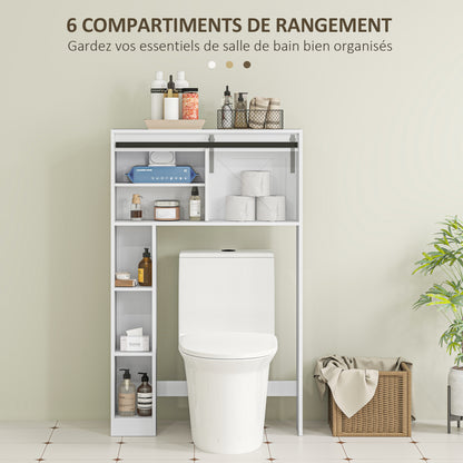 Over Toilet Storage Cabinet Bathroom Toilet Storage Cabinet with Sliding Door, Compartments, and Adjustable Shelf, White