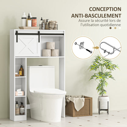 Over Toilet Storage Cabinet Bathroom Toilet Storage Cabinet with Sliding Door, Compartments, and Adjustable Shelf, White