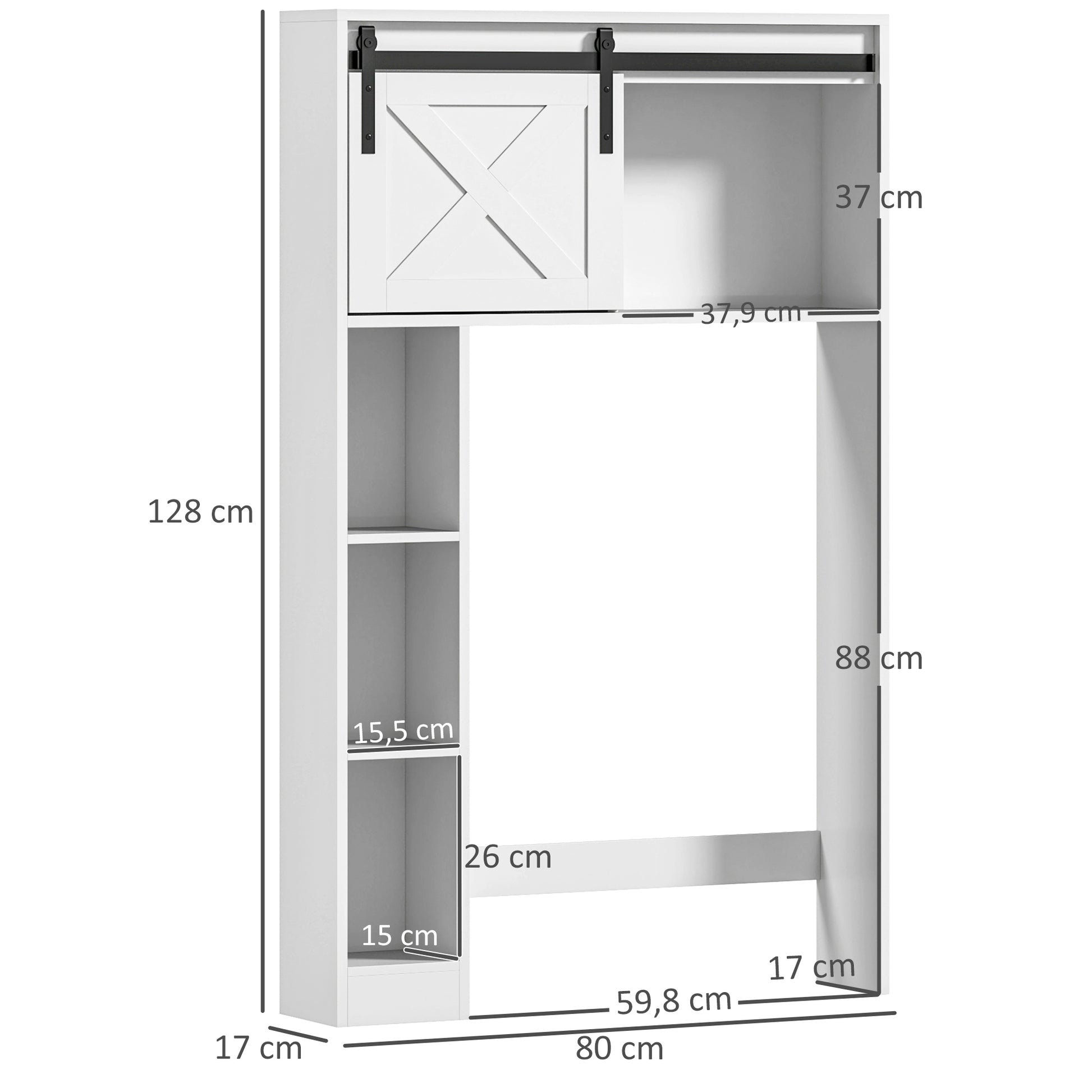 Over Toilet Storage Cabinet Bathroom Toilet Storage Cabinet with Sliding Door, Compartments, and Adjustable Shelf, White