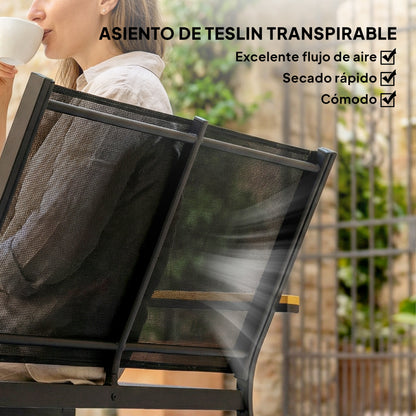 4-Piece Outdoor Patio Furniture Set — 2-Seat Sofa, 2 Armchairs & Tempered Glass Coffee Table, Textilene Fabric, Wide Composite Wood-Look Armrests, Black