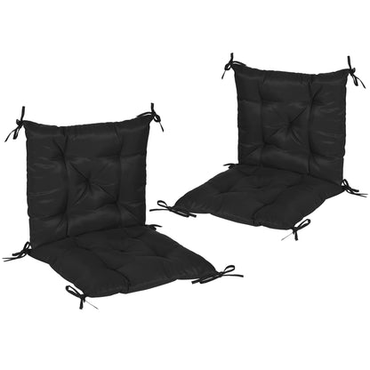 Set of 2 Chair Cushions Garden Bench Mattresses with Backrest 6 Fixing Cords 50x98x8 cm Black