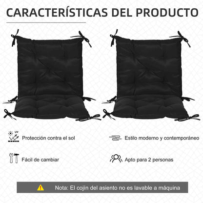 Set of 2 Chair Cushions Garden Bench Mattresses with Backrest 6 Fixing Cords 50x98x8 cm Black
