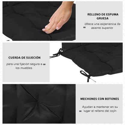 Set of 2 Chair Cushions Garden Bench Mattresses with Backrest 6 Fixing Cords 50x98x8 cm Black