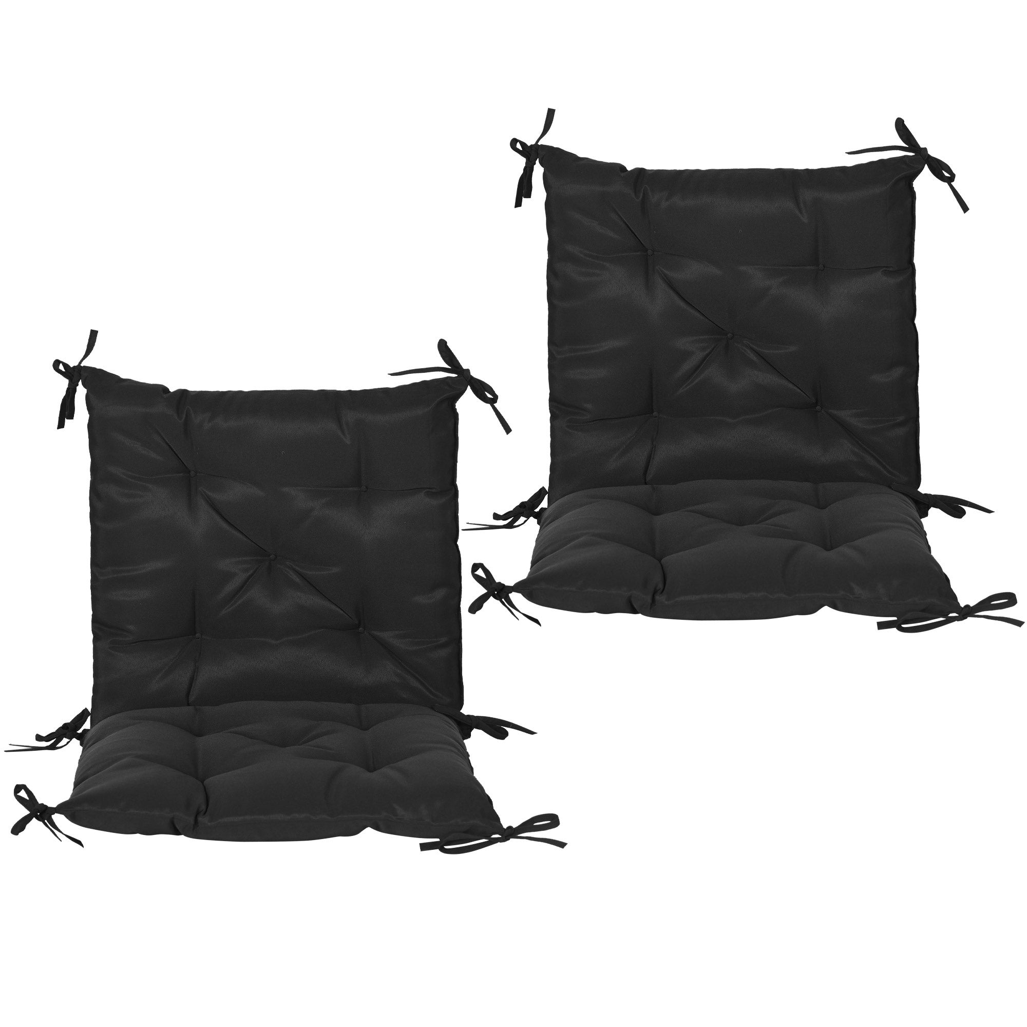 Set of 2 Chair Cushions Garden Bench Mattresses with Backrest 6 Fixing Cords 50x98x8 cm Black