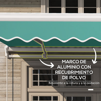 Manual Retractable Awning 395x245 cm Balcony Awning with Waterproof and Anti-UV Metal Crank Outdoor Roll-up Awning for Garden Terrace Windows Green