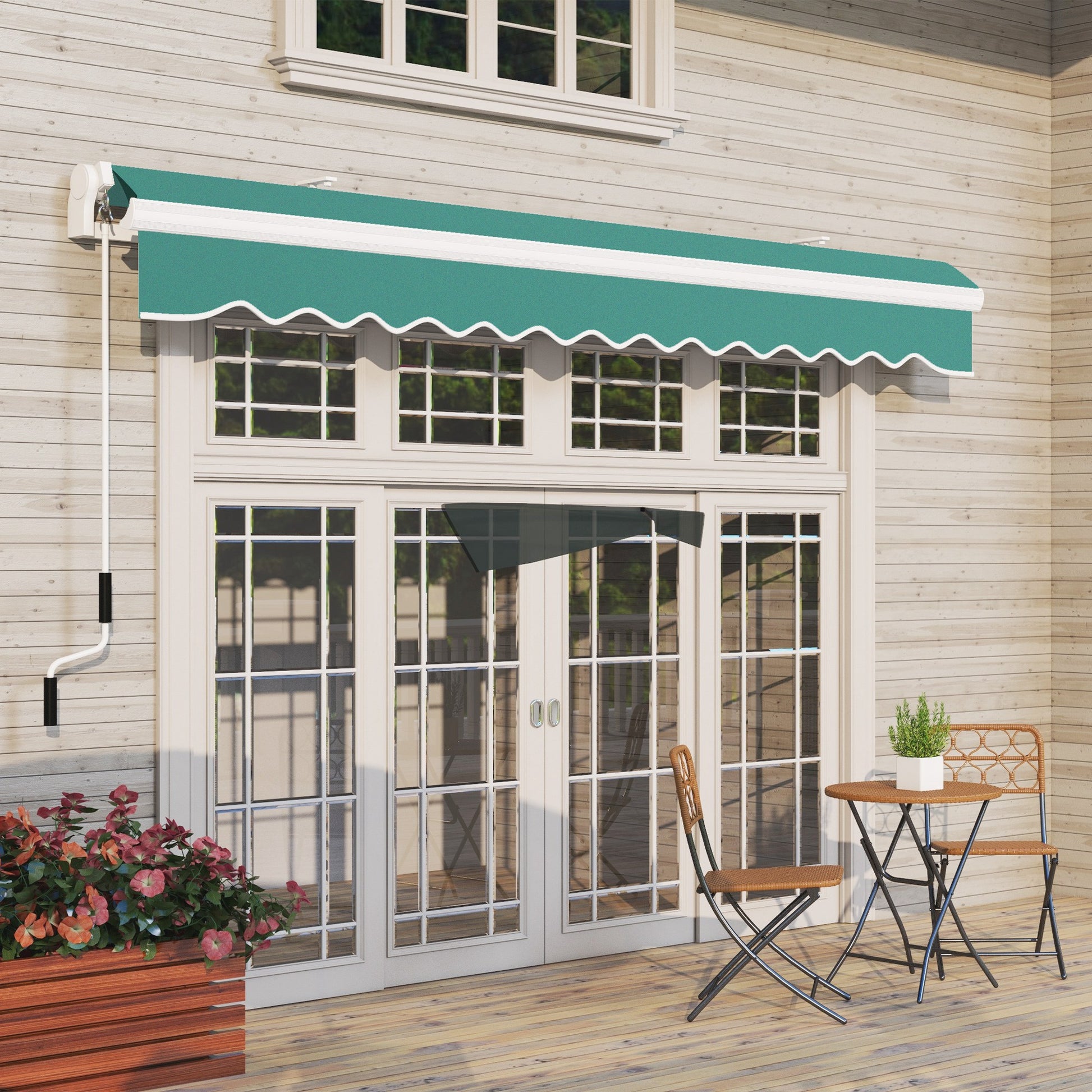 Manual Retractable Awning 395x245 cm Balcony Awning with Waterproof and Anti-UV Metal Crank Outdoor Roll-up Awning for Garden Terrace Windows Green