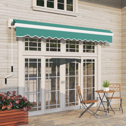 Manual Retractable Awning 395x245 cm Balcony Awning with Waterproof and Anti-UV Metal Crank Outdoor Roll-up Awning for Garden Terrace Windows Green