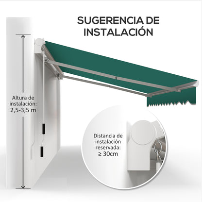 Manual Retractable Awning 395x245 cm Balcony Awning with Waterproof and Anti-UV Metal Crank Outdoor Roll-up Awning for Garden Terrace Windows Green