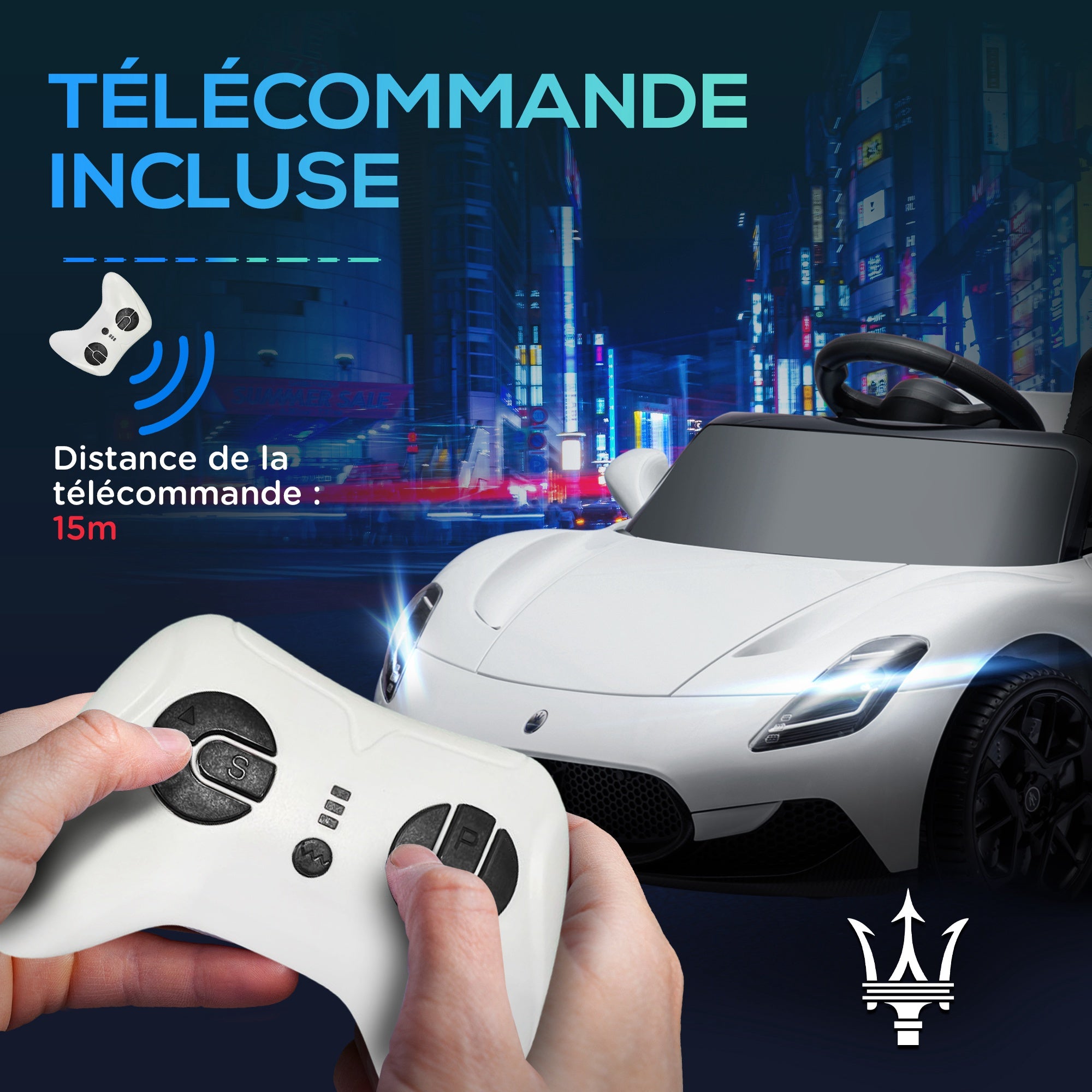 Licensed Maserati MC20 Electric Kids Car 12V with 2.4G Remote Control, Smooth Start, LED Lights, Music and Horn, Spring Suspension, 3-6 Years, White