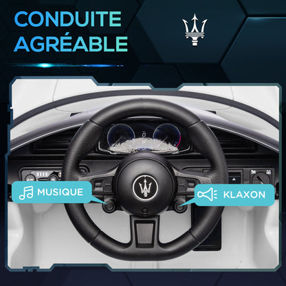 Licensed Maserati MC20 Electric Kids Car 12V with 2.4G Remote Control, Smooth Start, LED Lights, Music and Horn, Spring Suspension, 3-6 Years, White