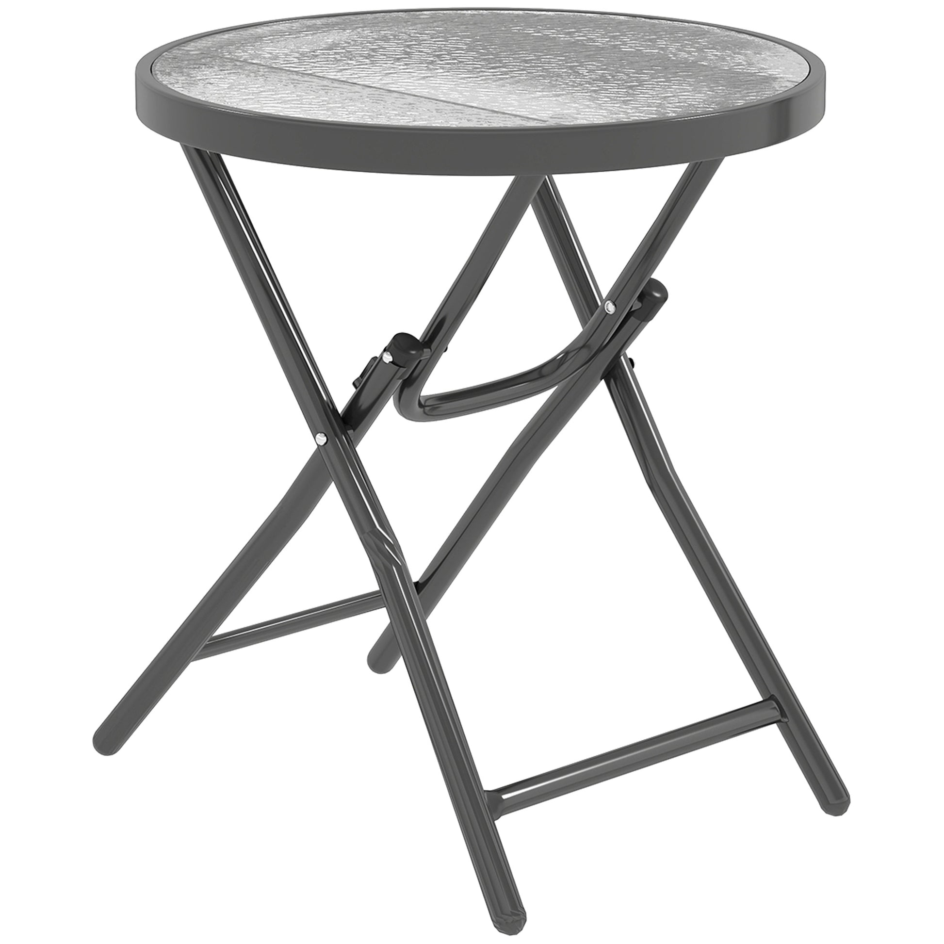 Round Bistro Garden Coffee Table Ø 60 x 50H cm Foldable Black Metal Tempered Glass Top