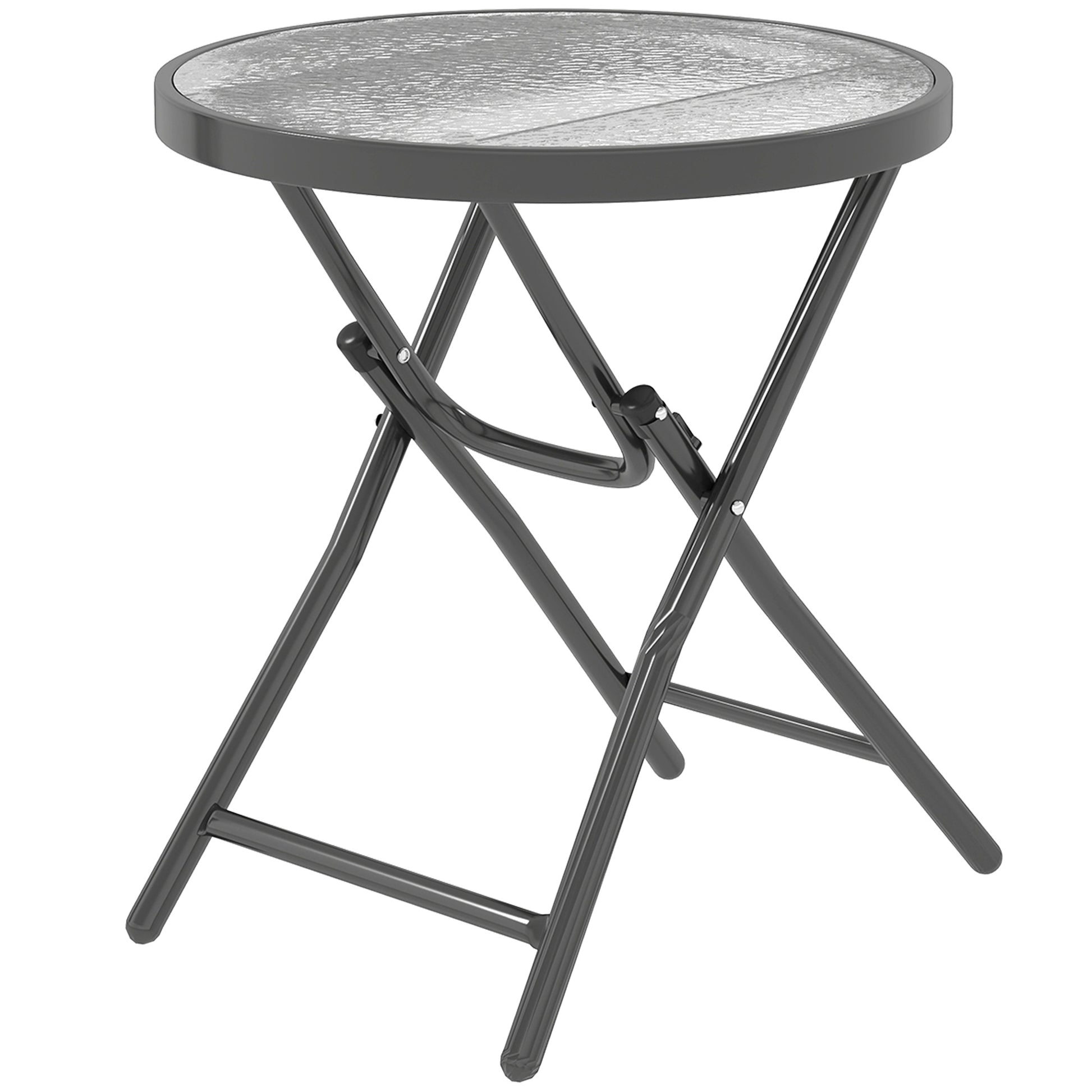 Round Bistro Garden Coffee Table Ø 60 x 50H cm Foldable Black Metal Tempered Glass Top